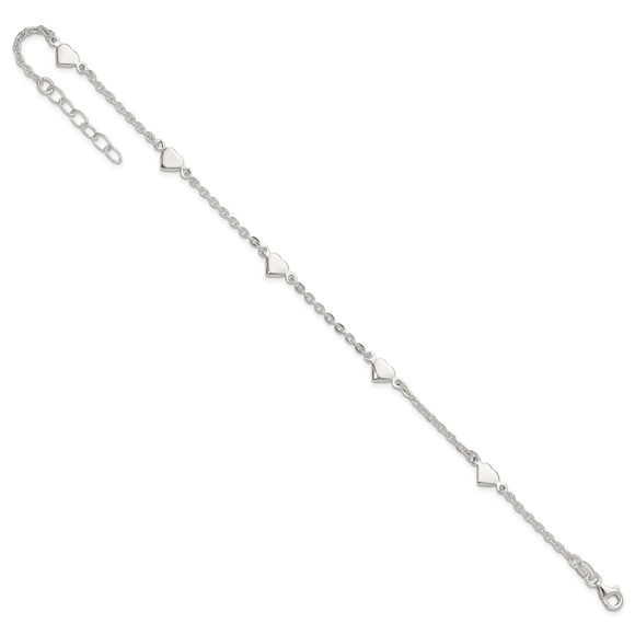 925 Sterling Silver 9" Polished Heart Charm + 1" ext. Summer Fine Jewelry Anklet - Picture 7 of 7